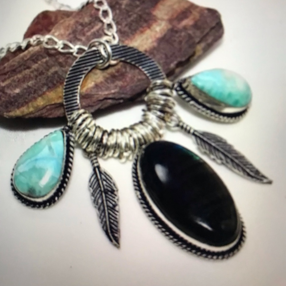 Larimar Labradorite Stamped 925 Sterling Silver Necklace